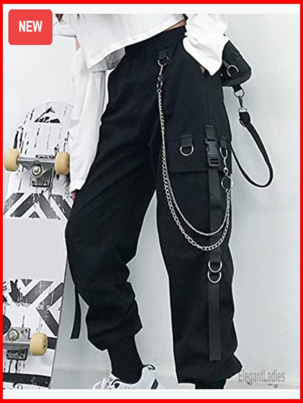 Women's Cargo Jogger Pants with Removable Chain, Utility Pockets, Lightweight - Picture 2 of 7